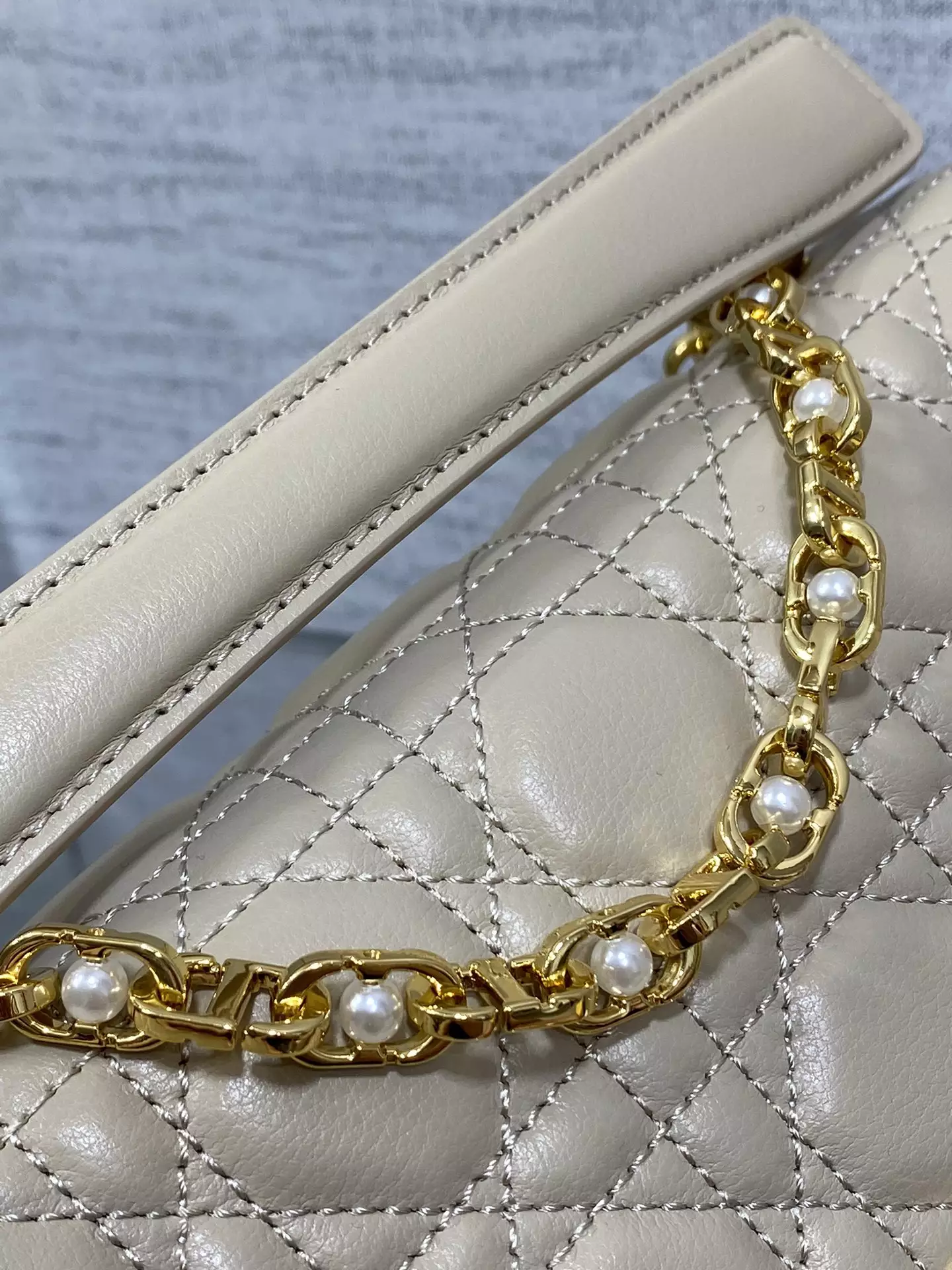 Small Dior Jolie Top Handle Bag Powder Beige Cannage Calfskin
