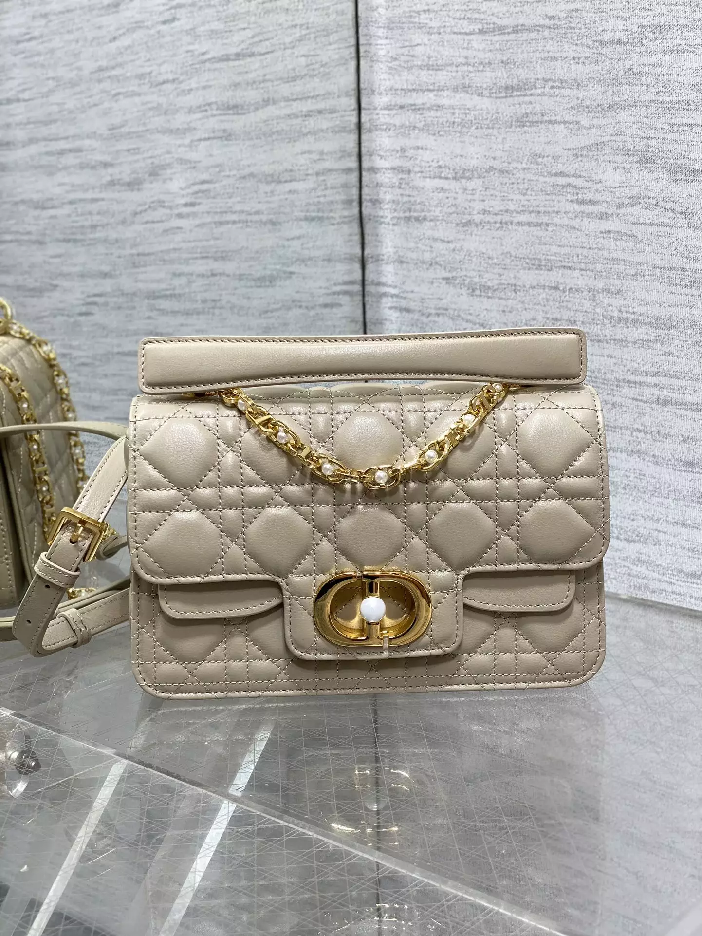 Small Dior Jolie Top Handle Bag Powder Beige Cannage Calfskin