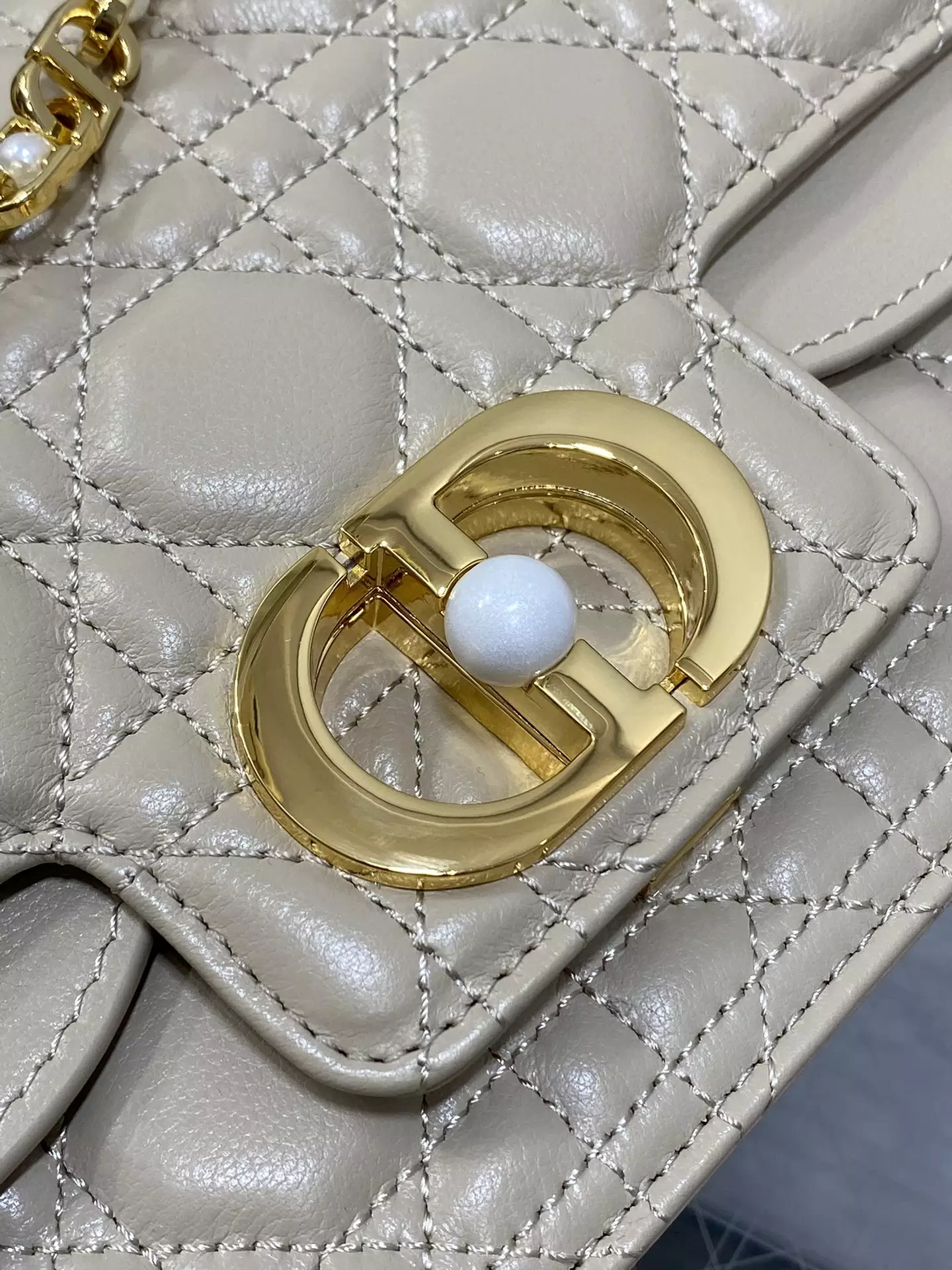 Small Dior Jolie Top Handle Bag Powder Beige Cannage Calfskin