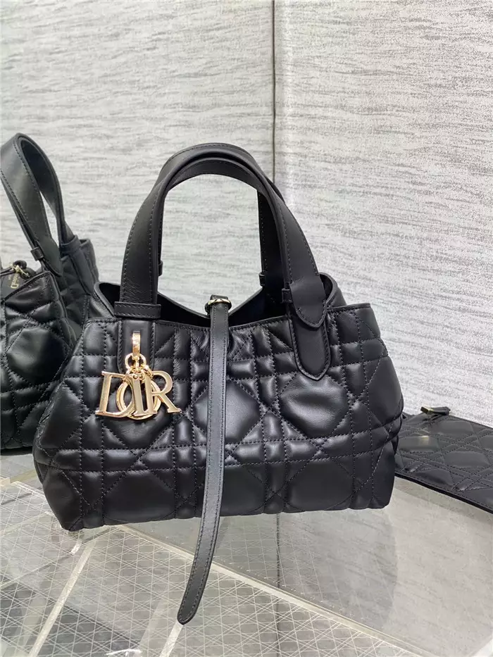 Small Dior Toujours Bag Black Macrocannage Calfskin