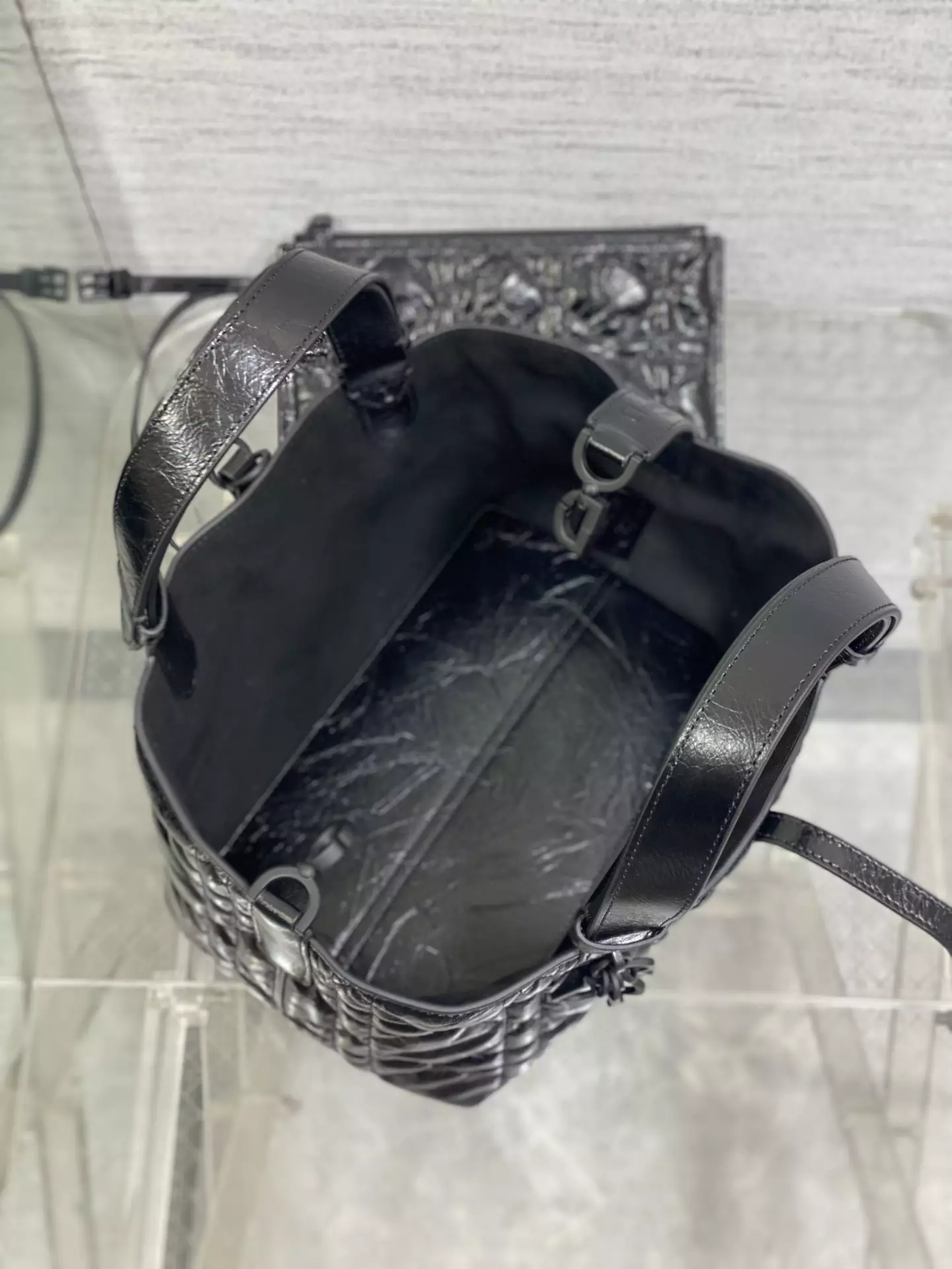 Small Dior Toujours Bag Black Macrocannage Crinkled Calfskin