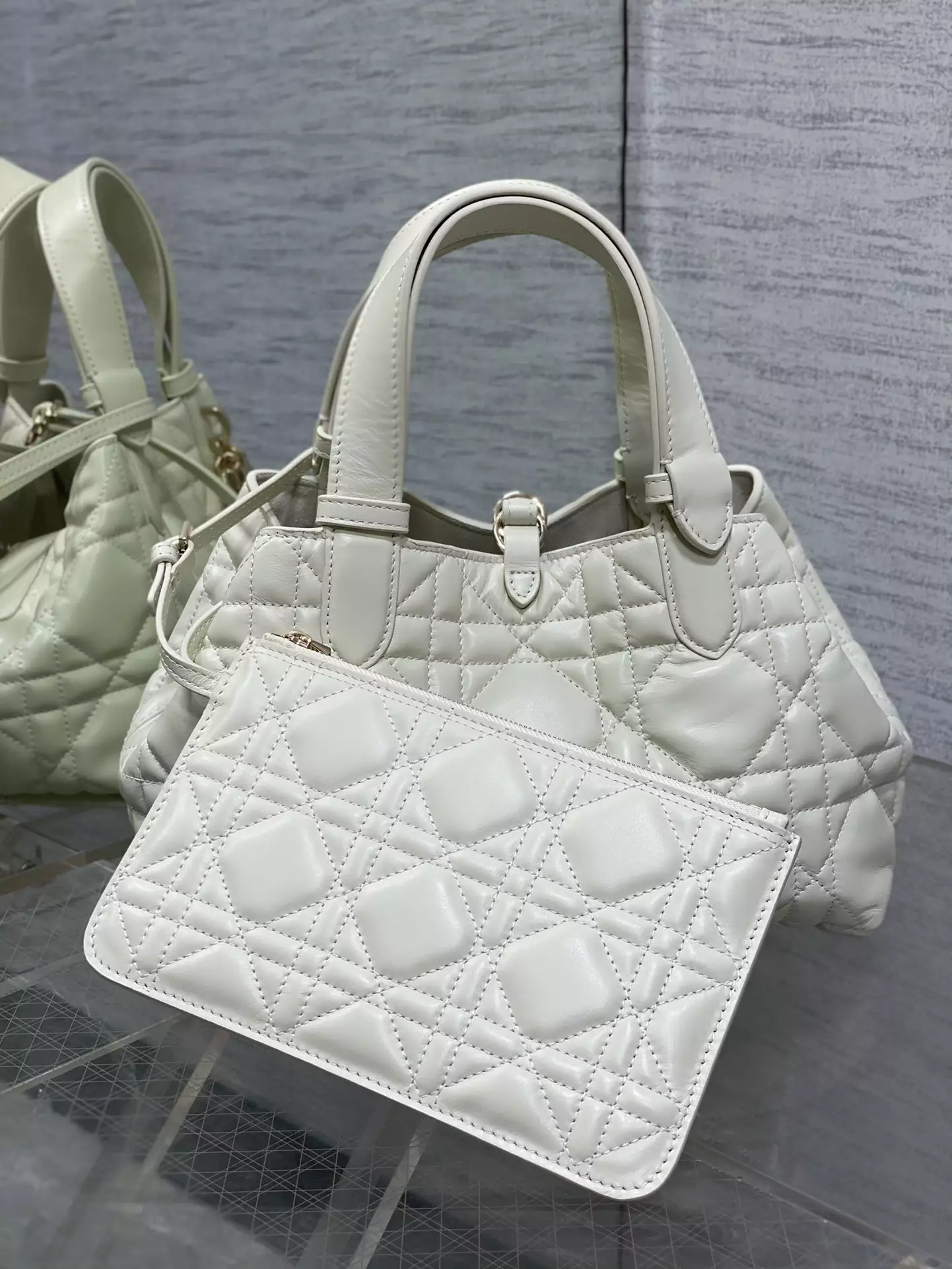 Small Dior Toujours Bag Latte Macrocannage Calfskin