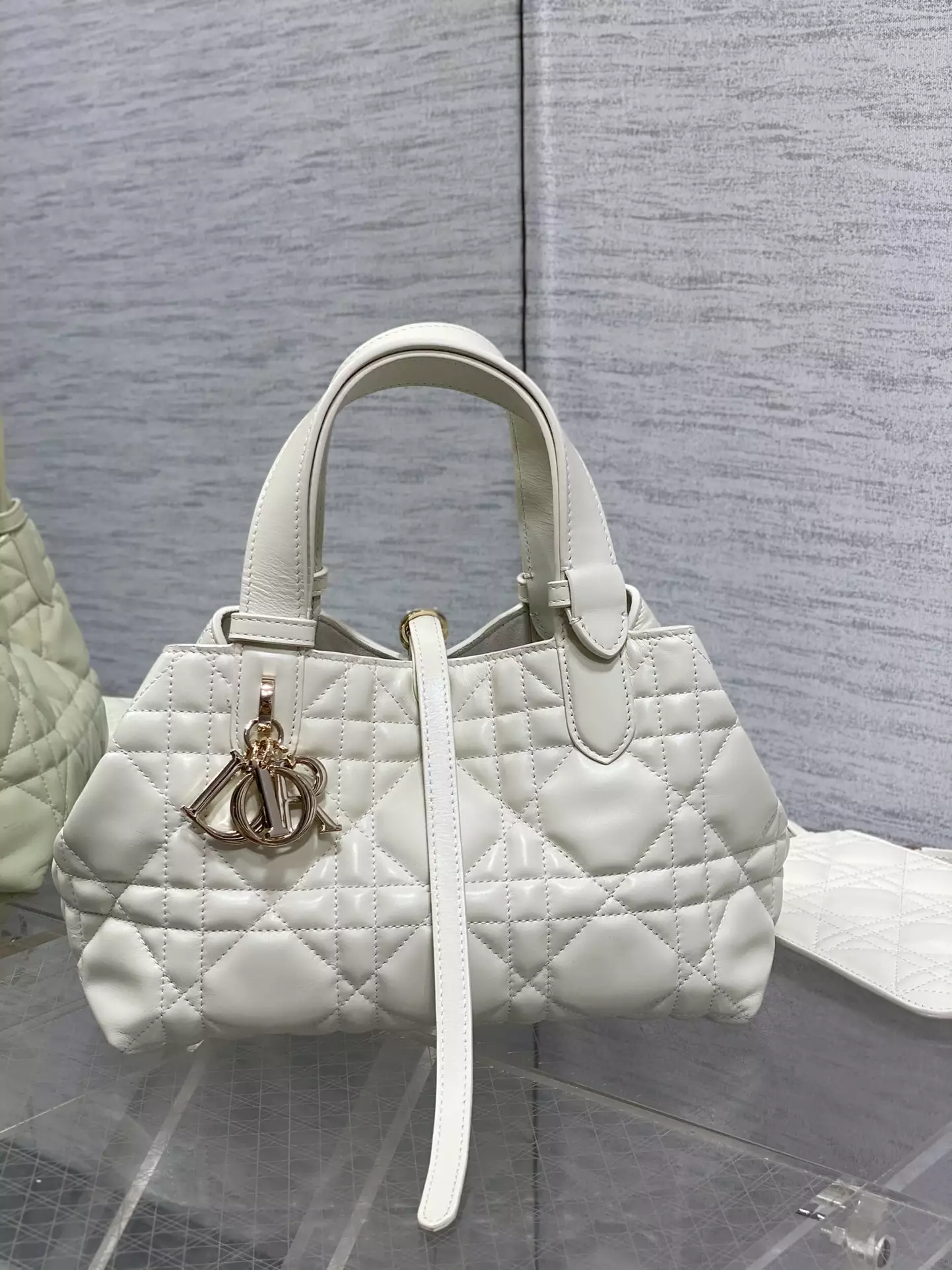 Small Dior Toujours Bag Latte Macrocannage Calfskin