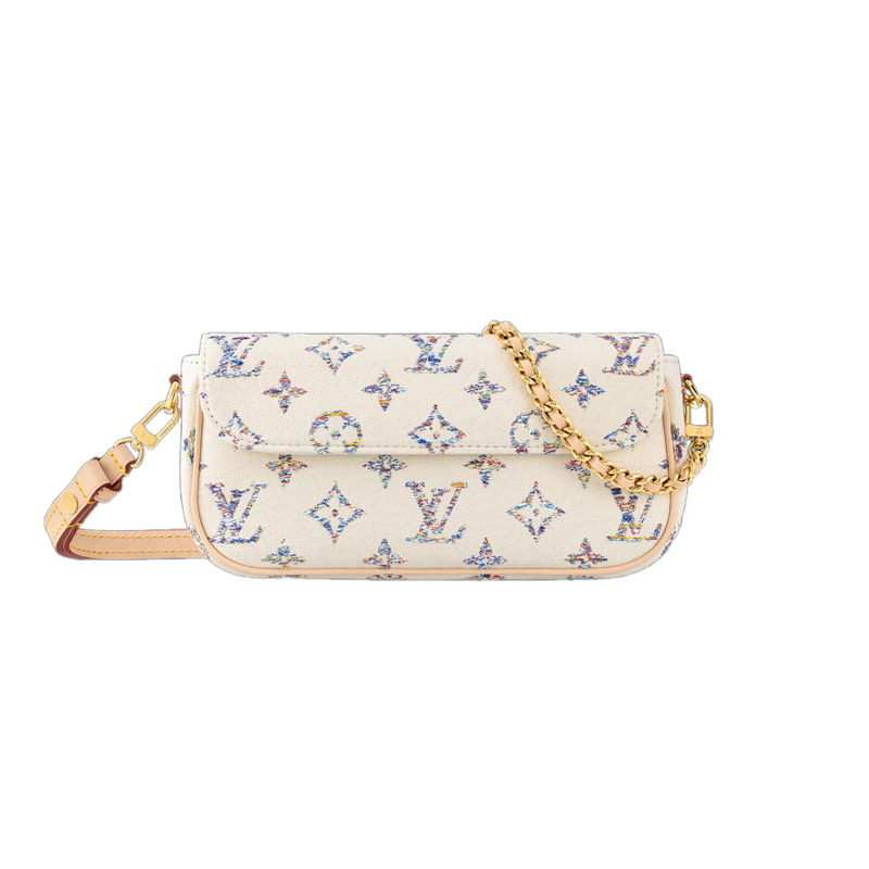 Wallet on Chain Ivy Multicolor Beige Monogram Jacquard Fabric