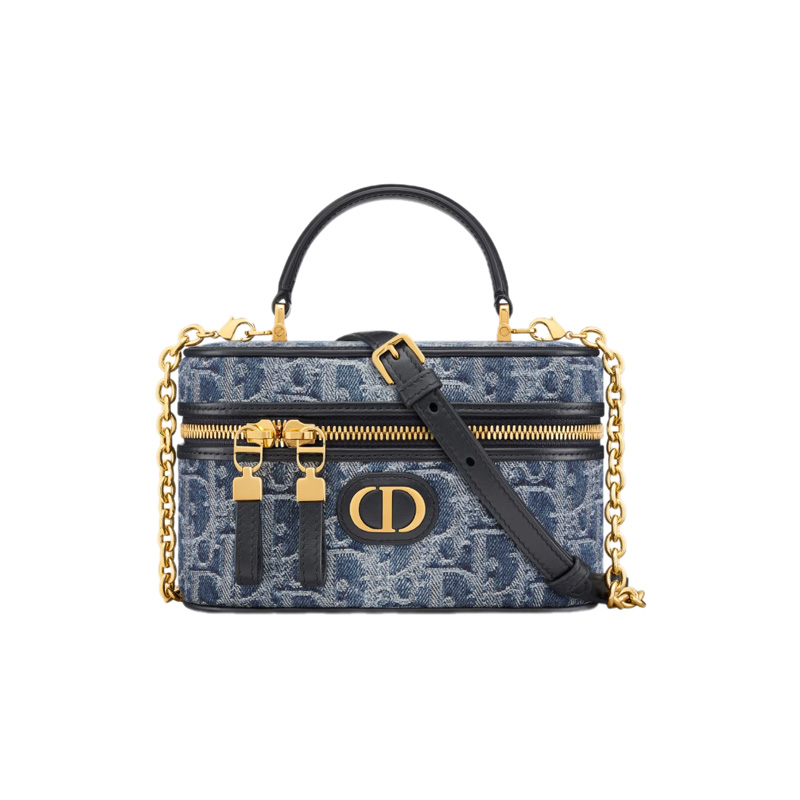 30 Montaigne Mini Vanity Case Blue Denim Dior Oblique Jacquard