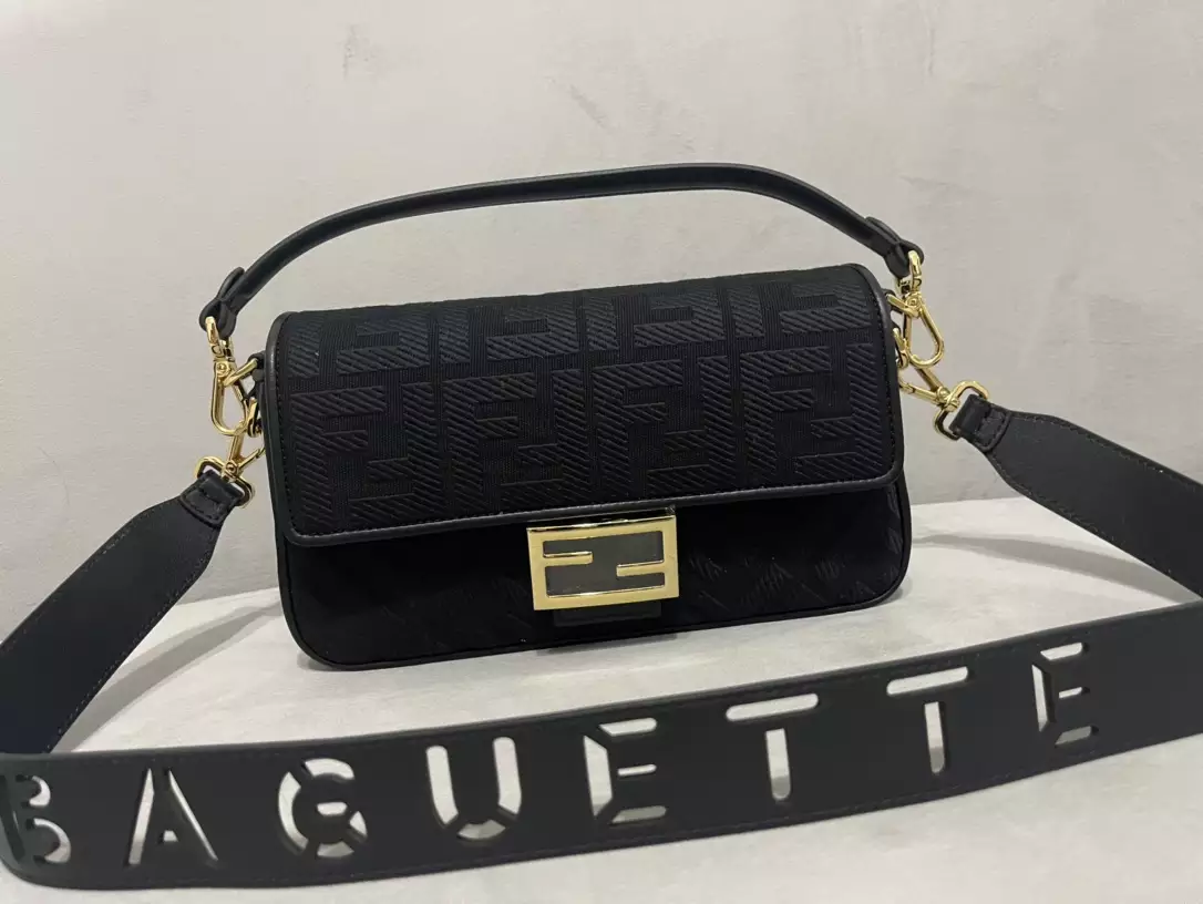 Baguette Black FF Canvas Bag