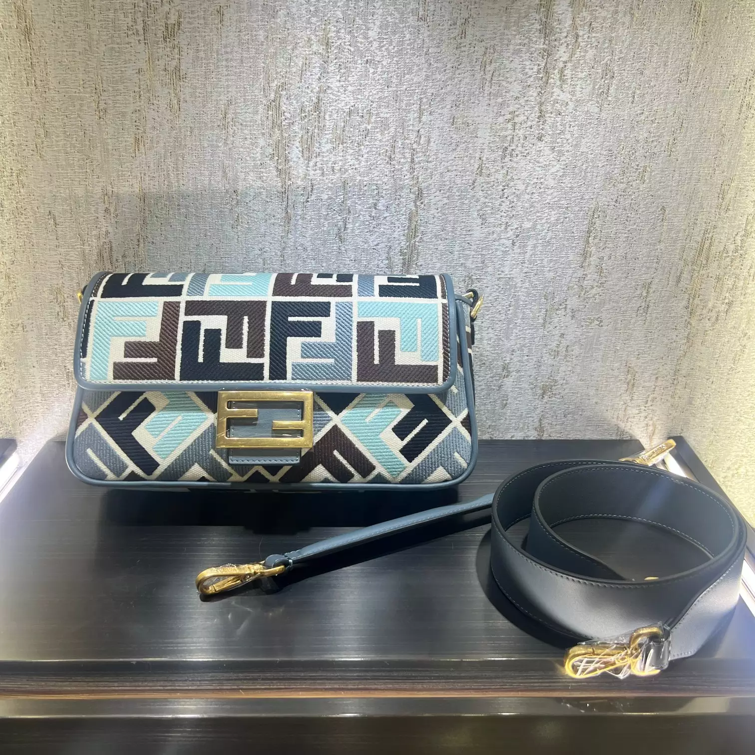 Baguette Multicolor Canvas Bag with FF Embroidery