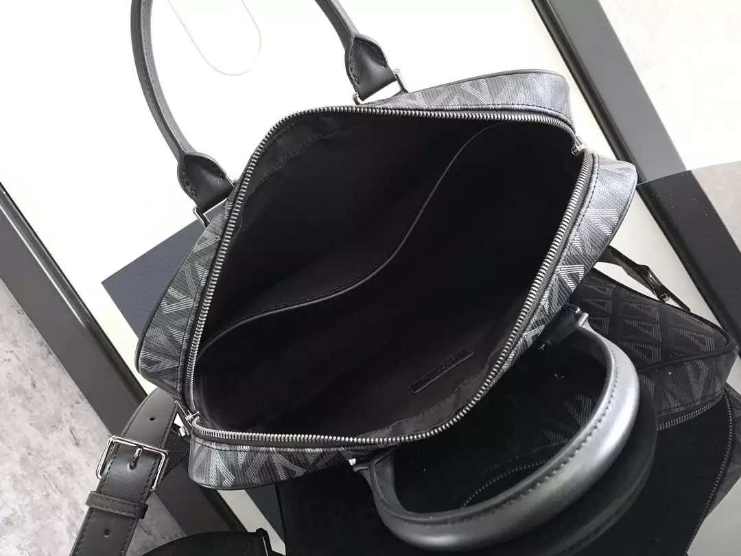 Briefcase Black CD Diamond Canvas and Black Grained Calfskin