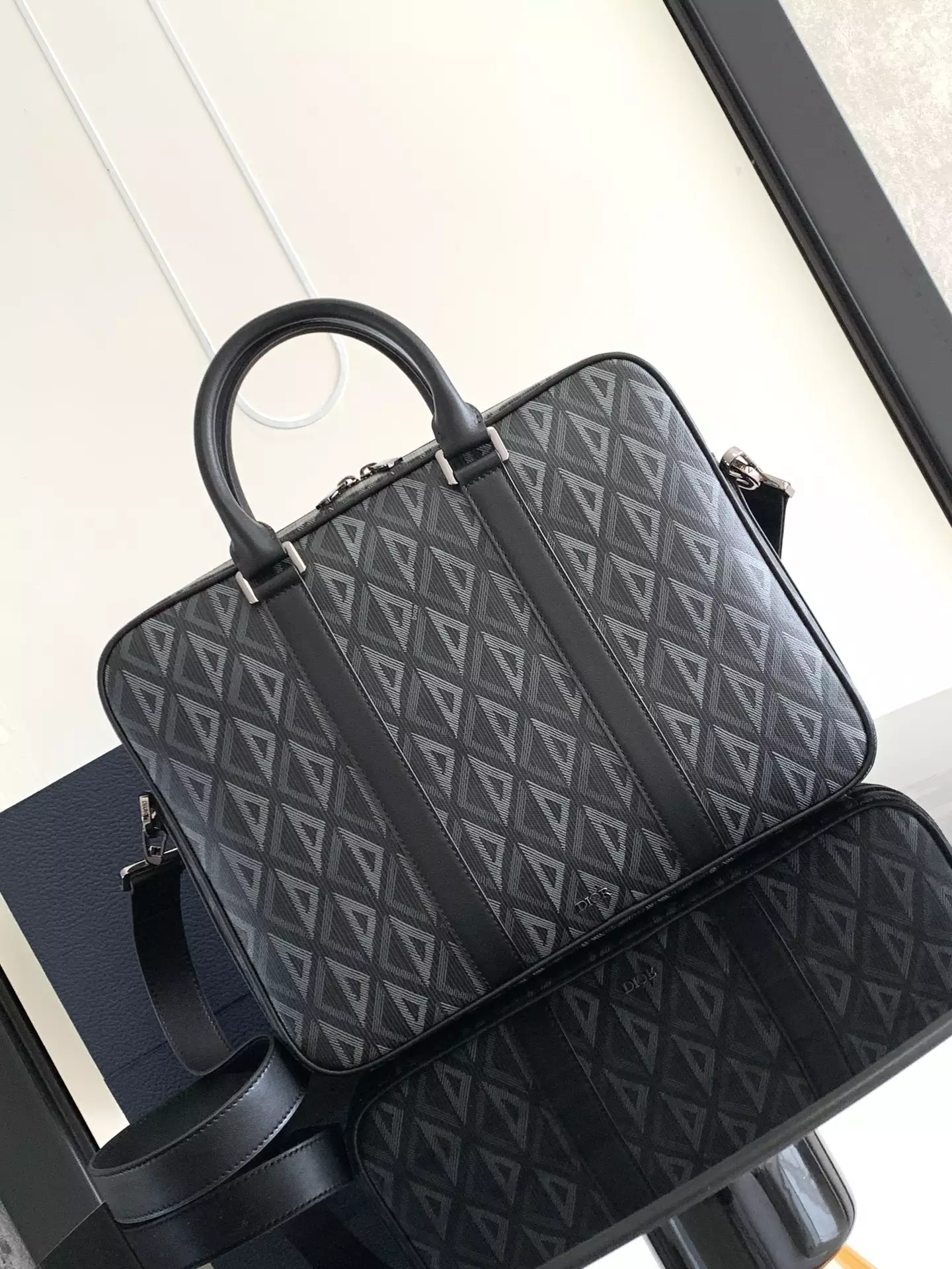 Briefcase Black CD Diamond Canvas and Black Grained Calfskin