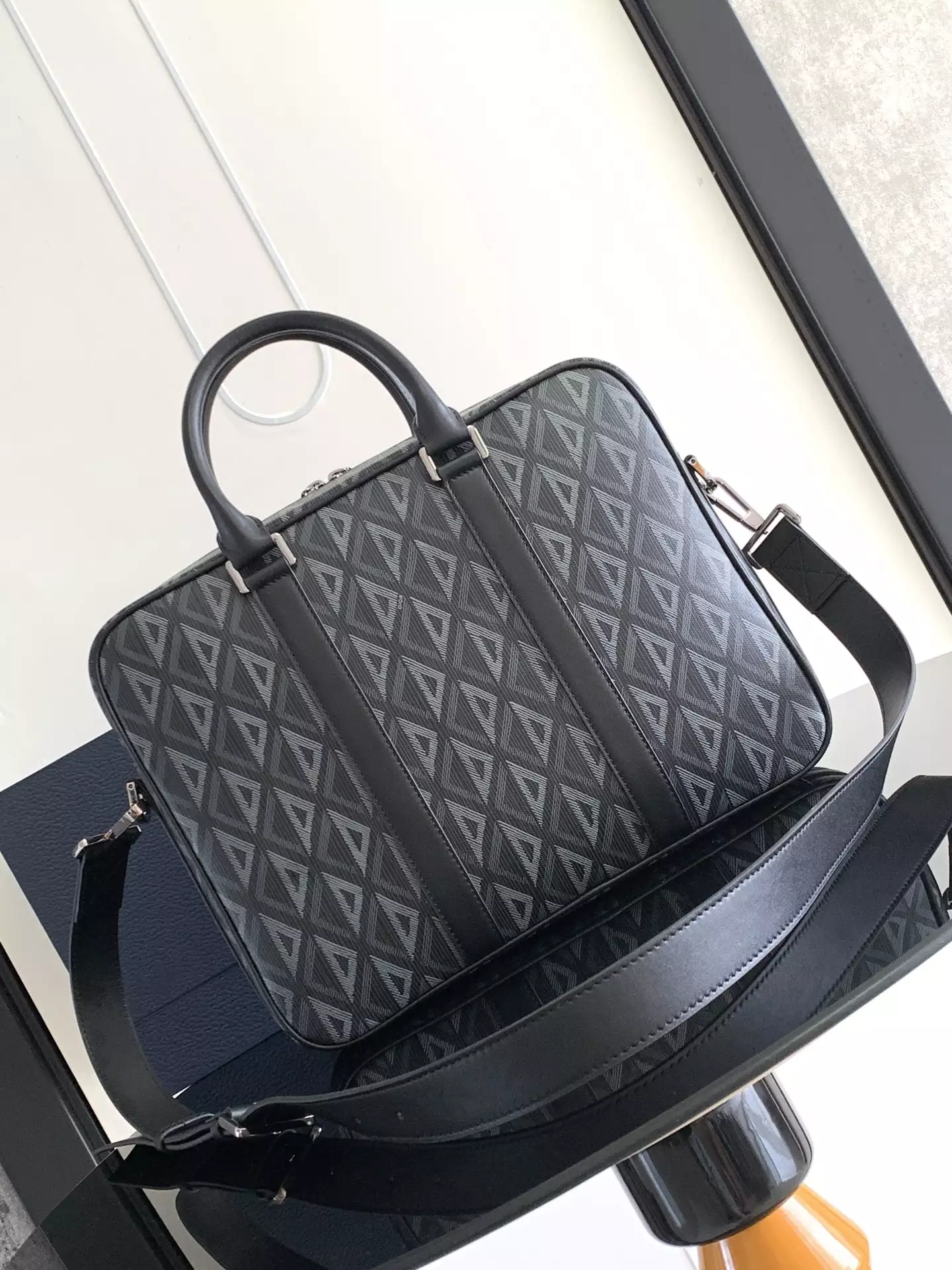 Briefcase Black CD Diamond Canvas and Black Grained Calfskin