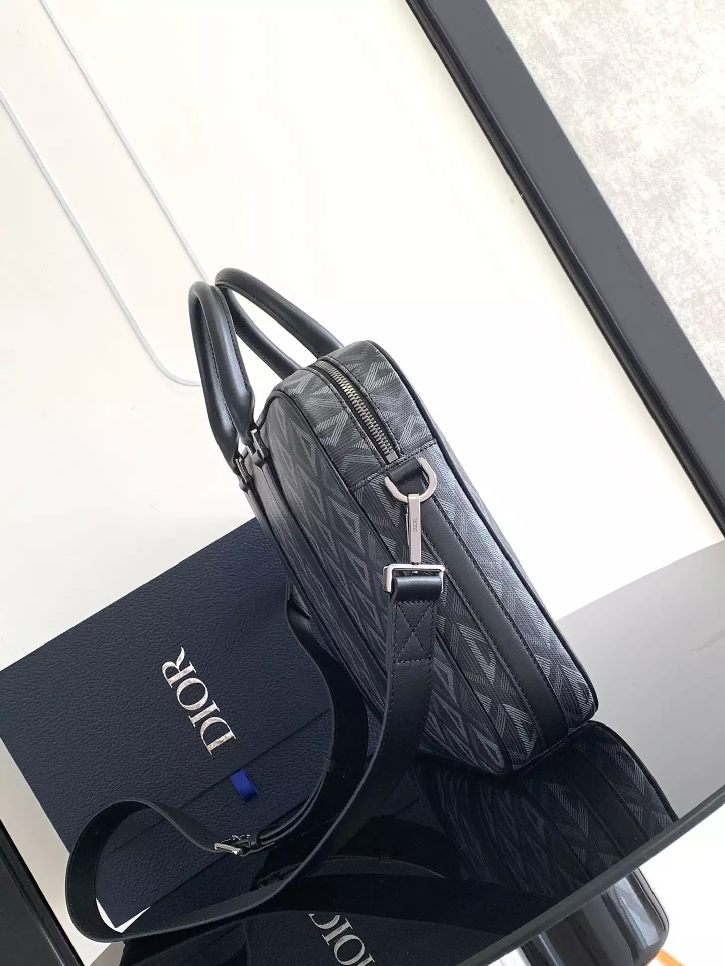 Briefcase Black CD Diamond Canvas and Black Grained Calfskin