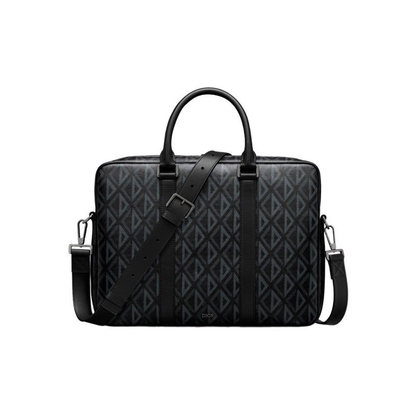 Briefcase Black CD Diamond Canvas and Black Grained Calfskin