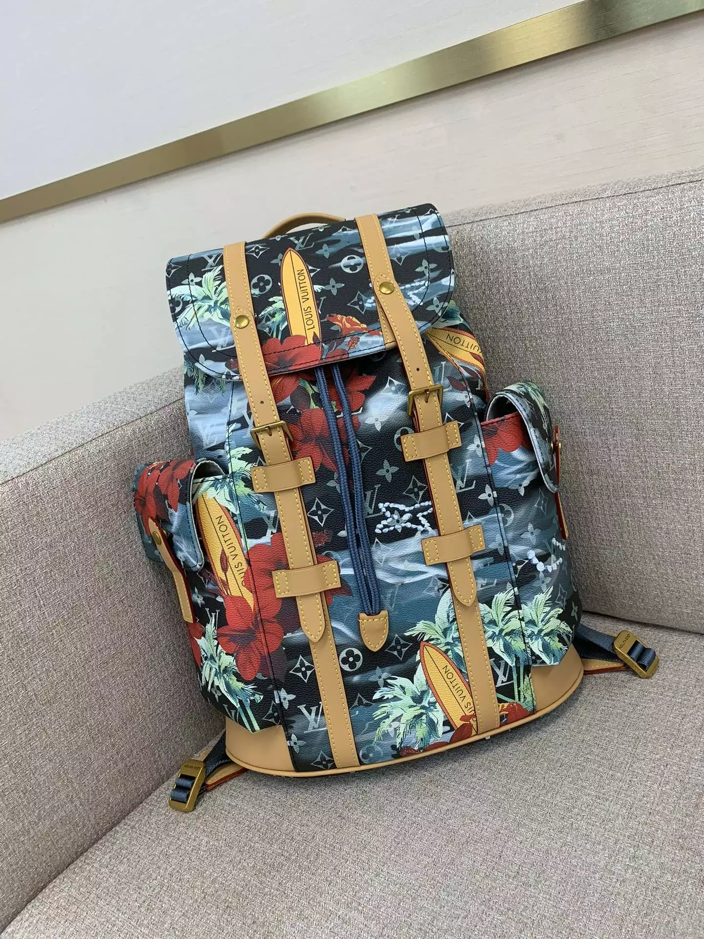 Christopher MM Backpack Navy Blue Monogram Surfin’ Canvas