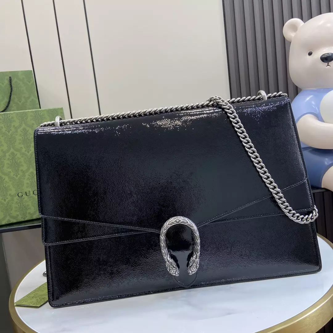 Dionysus Large Shoulder Bag in Black Patent Leather