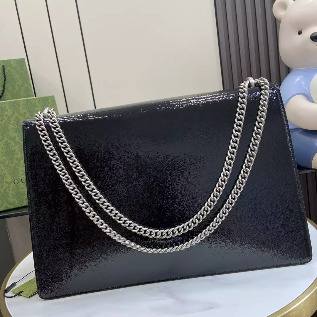 Dionysus Large Shoulder Bag in Black Patent Leather