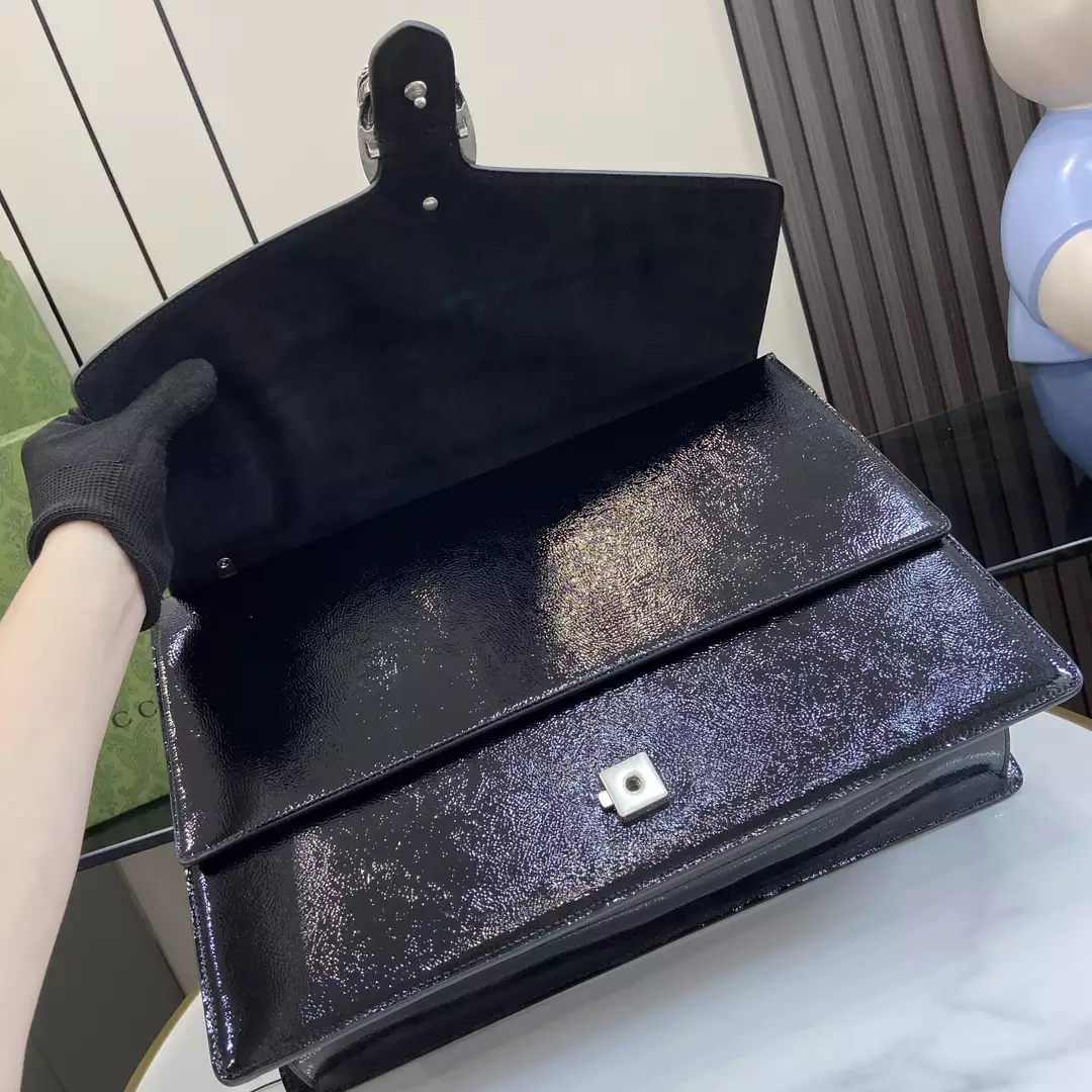 Dionysus Large Shoulder Bag in Black Patent Leather