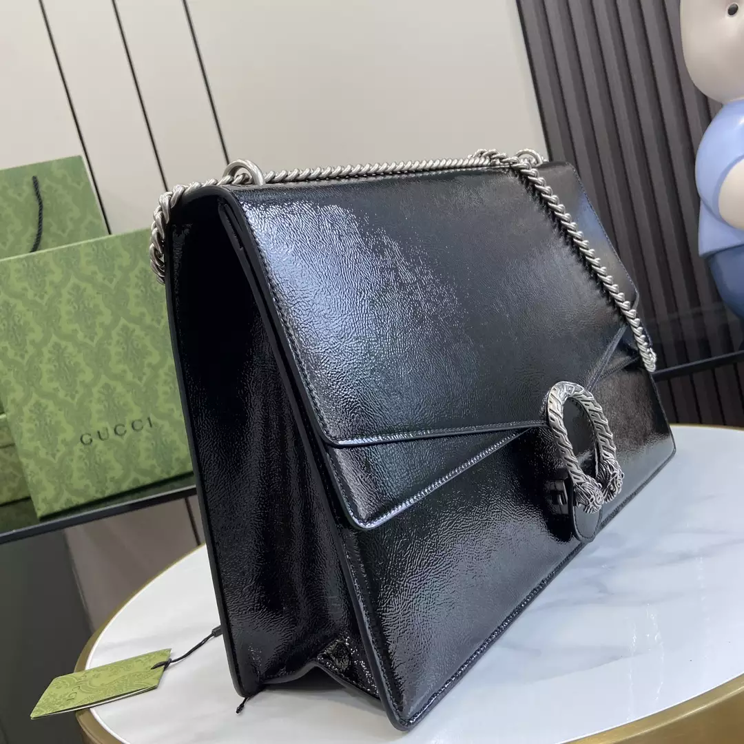 Dionysus Large Shoulder Bag in Black Patent Leather