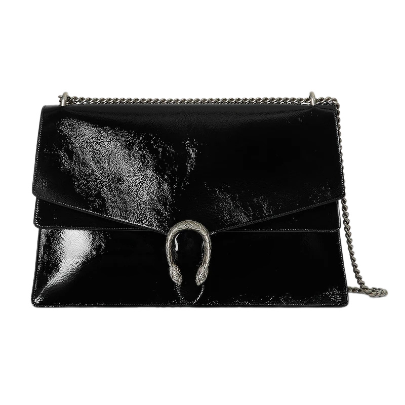 Dionysus Large Shoulder Bag in Black Patent Leather