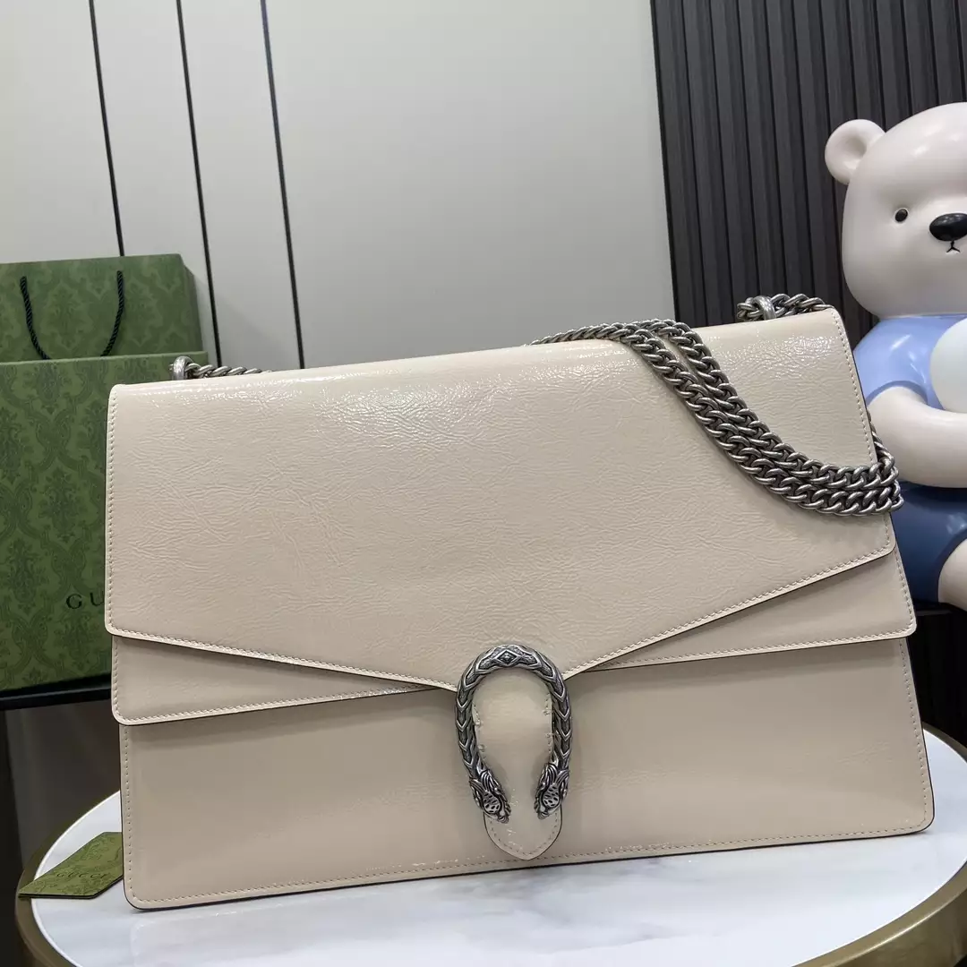 Dionysus Large Shoulder Bag in Light Grey Patent Leather