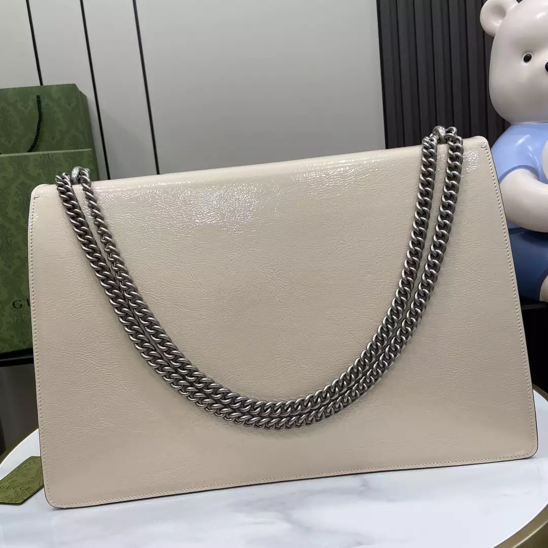 Dionysus Large Shoulder Bag in Light Grey Patent Leather