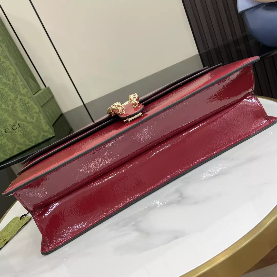 Dionysus Large Shoulder Bag in Rosso Ancora Patent Leather