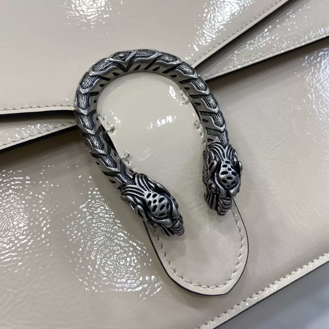 Dionysus Medium Top Handle Bag in Light Grey Patent Leather