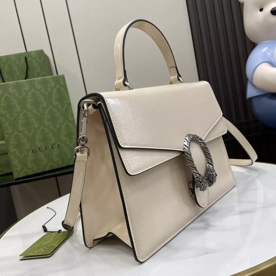 Dionysus Medium Top Handle Bag in Light Grey Patent Leather