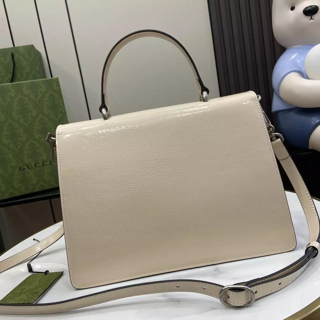 Dionysus Medium Top Handle Bag in Light Grey Patent Leather
