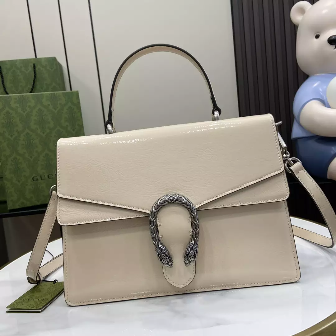 Dionysus Medium Top Handle Bag in Light Grey Patent Leather