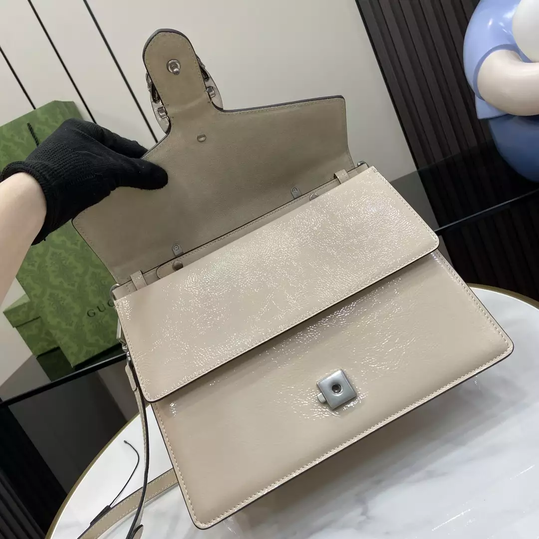 Dionysus Medium Top Handle Bag in Light Grey Patent Leather