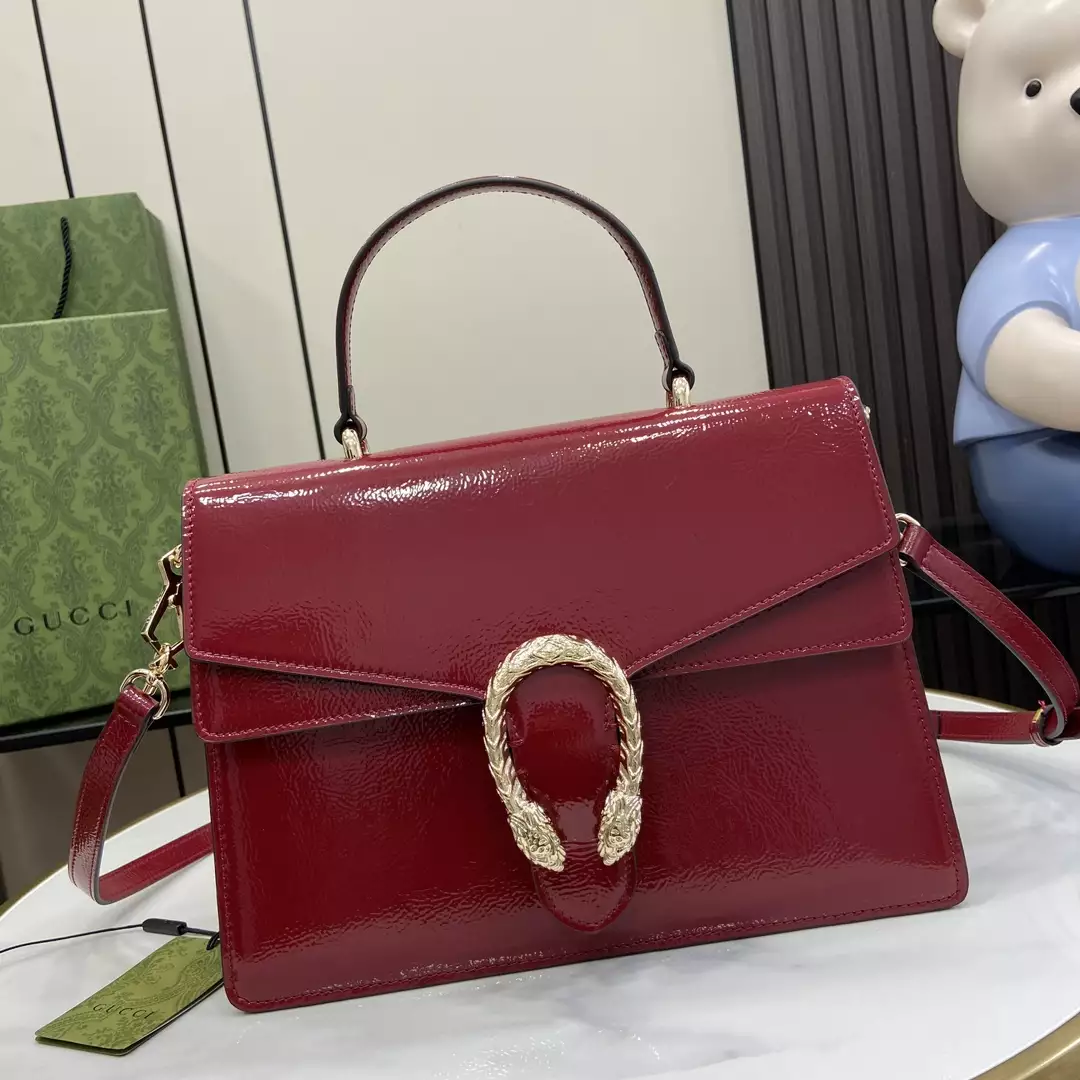 Dionysus Medium Top Handle Bag in Rosso Ancora Patent Leather