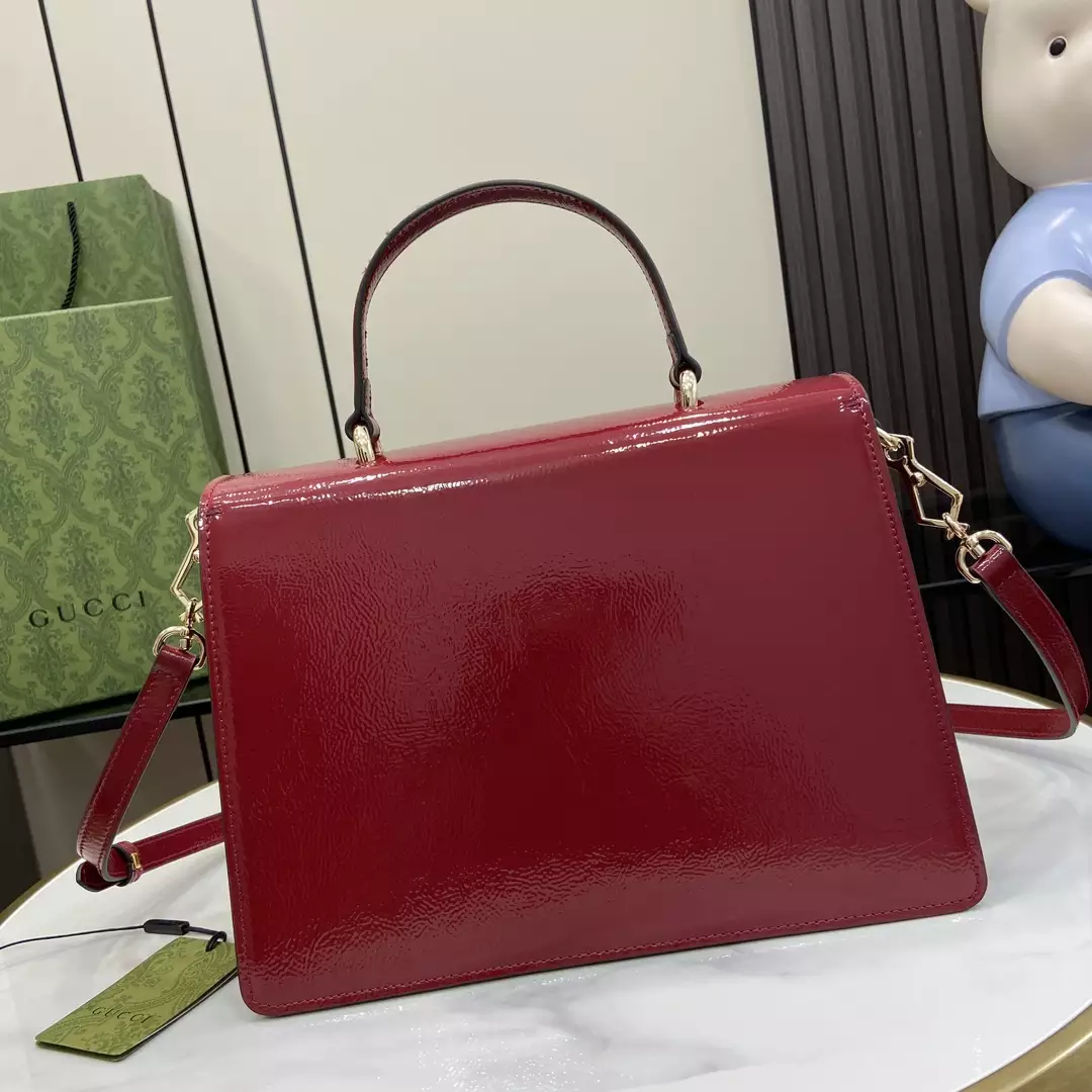 Dionysus Medium Top Handle Bag in Rosso Ancora Patent Leather
