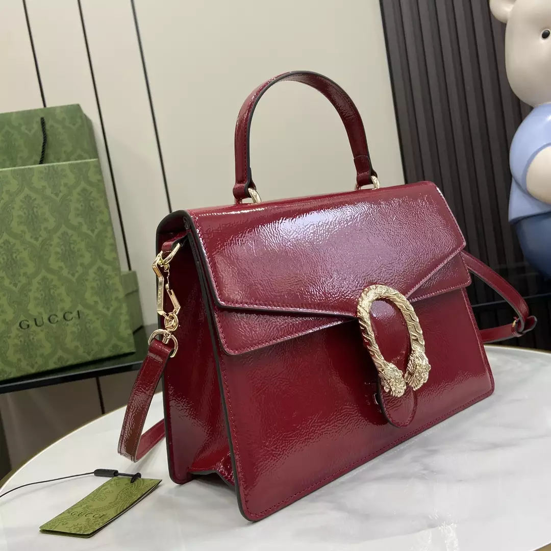 Dionysus Medium Top Handle Bag in Rosso Ancora Patent Leather