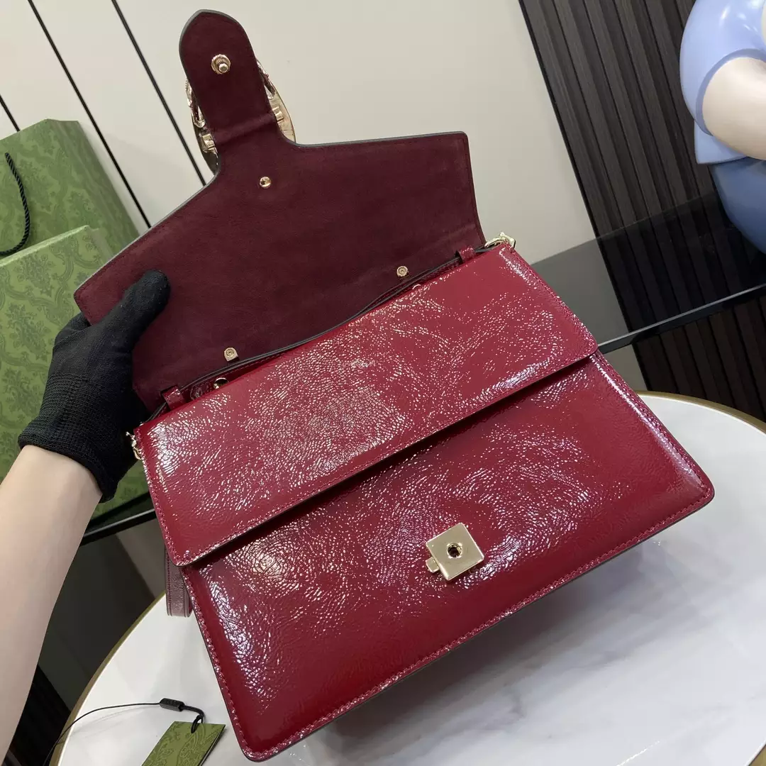 Dionysus Medium Top Handle Bag in Rosso Ancora Patent Leather