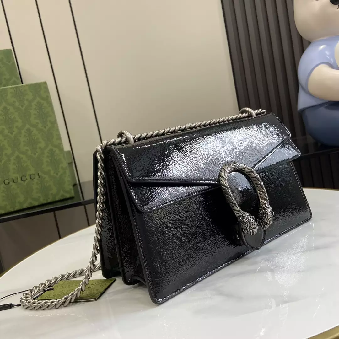 Dionysus Small Shoulder Bag in Black Patent Leather