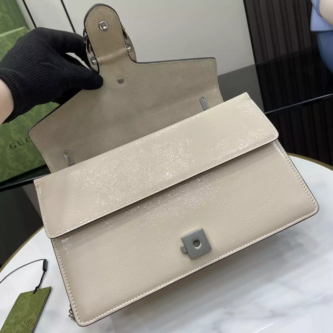 Dionysus Small Shoulder Bag in Light Grey Patent Leather