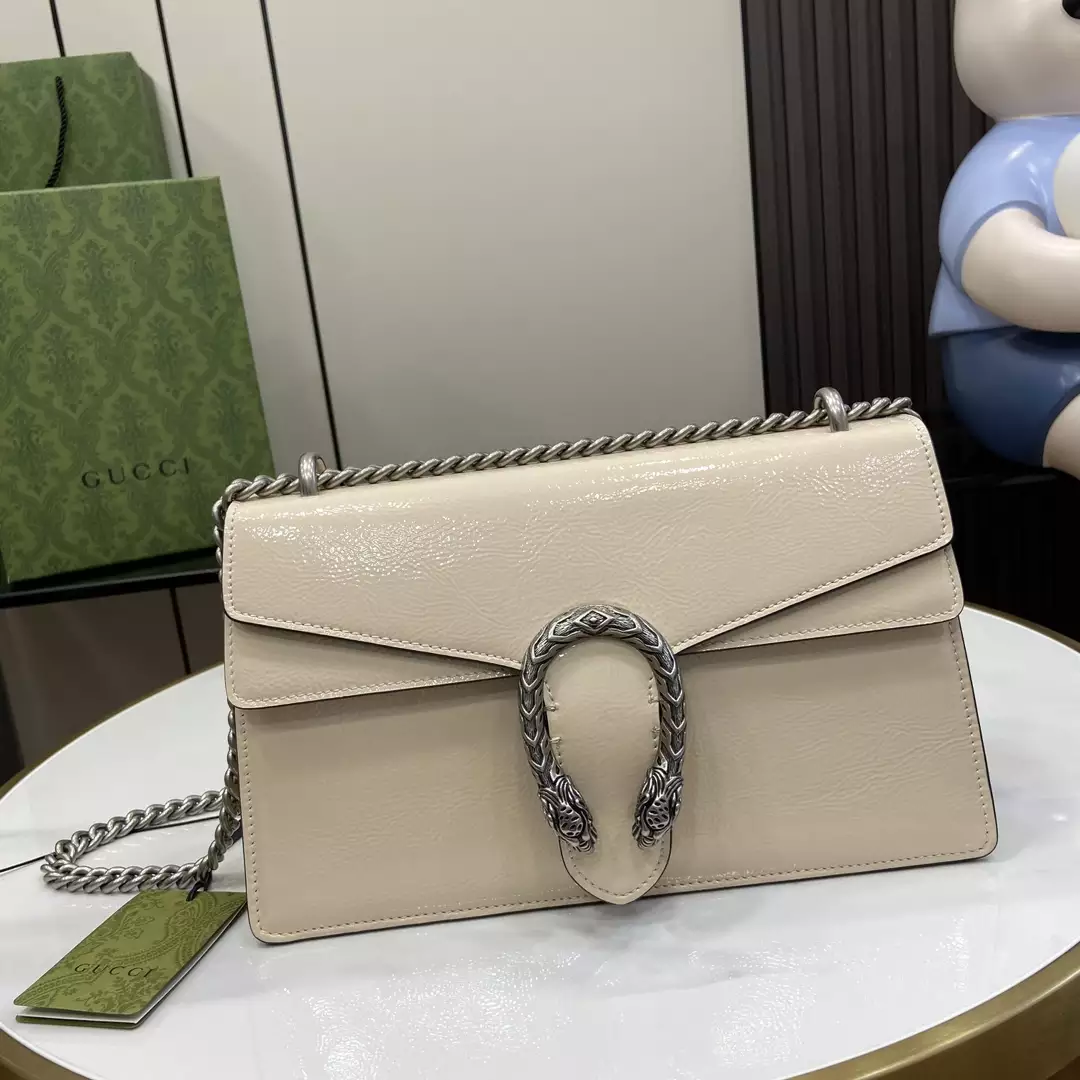 Dionysus Small Shoulder Bag in Light Grey Patent Leather