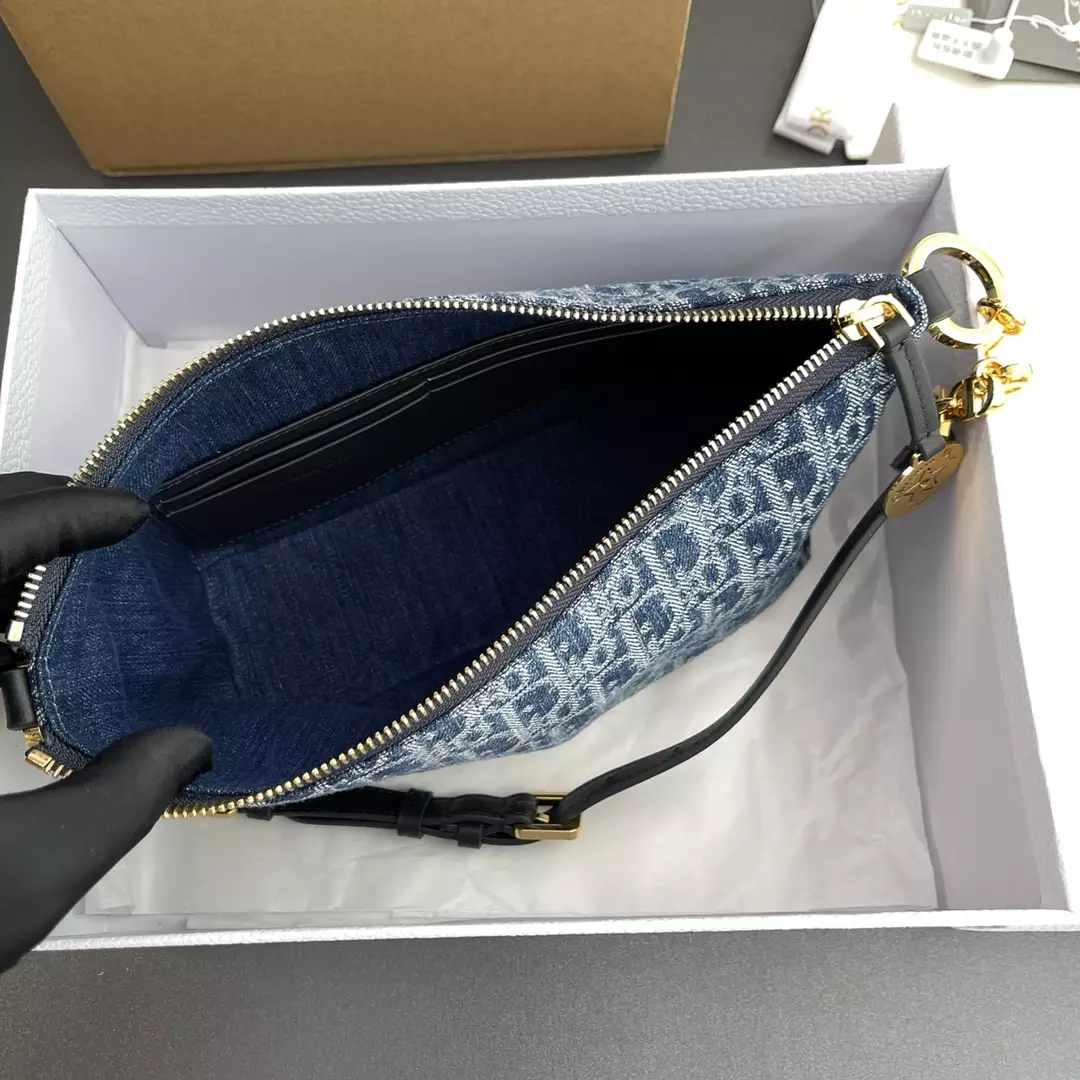Diorstar Hobo Bag with Chain Blue Denim Dior Oblique Jacquard