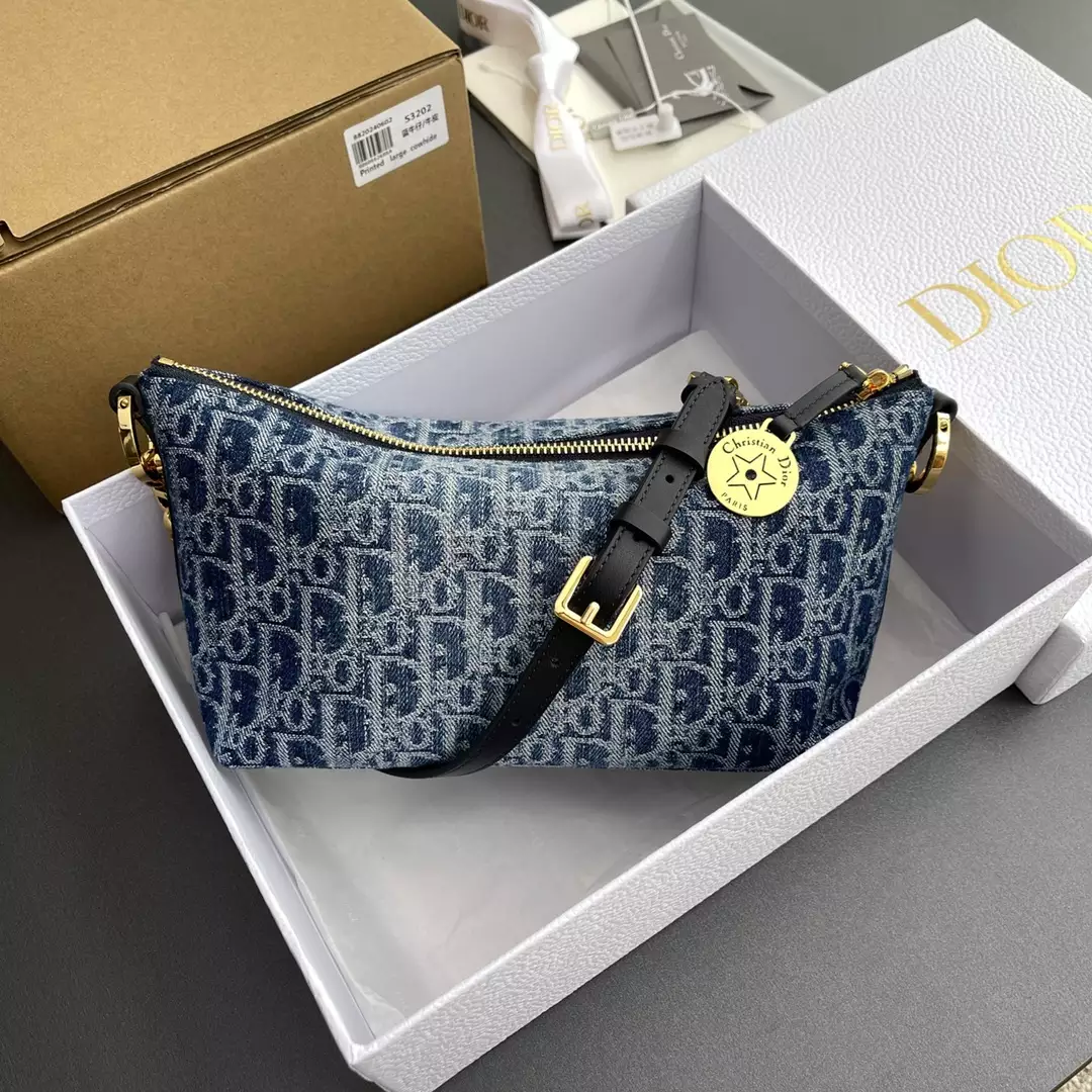 Diorstar Hobo Bag with Chain Blue Denim Dior Oblique Jacquard