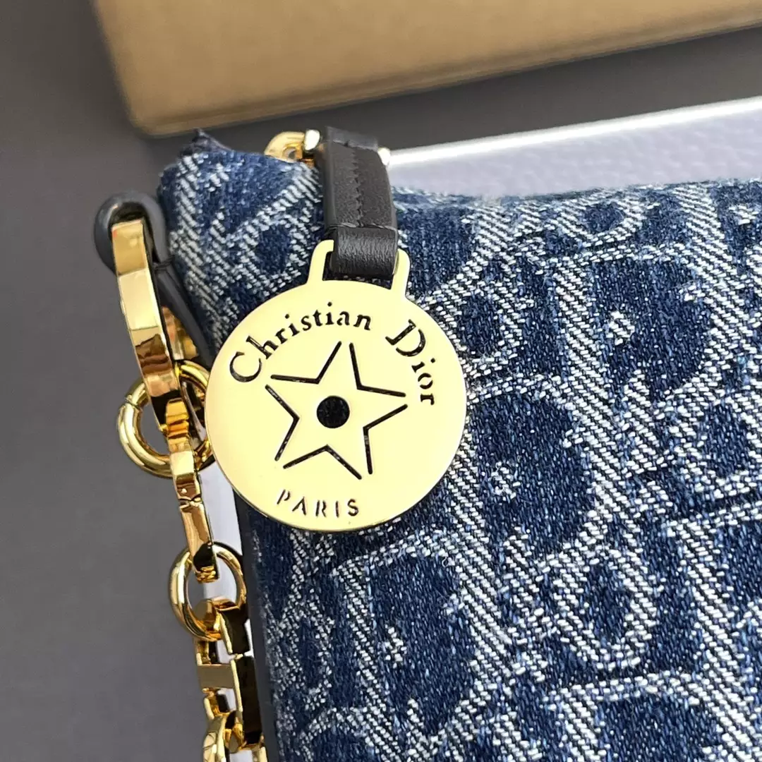 Diorstar Hobo Bag with Chain Blue Denim Dior Oblique Jacquard
