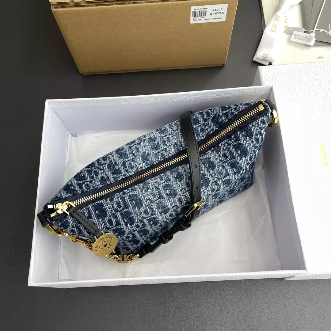 Diorstar Hobo Bag with Chain Blue Denim Dior Oblique Jacquard