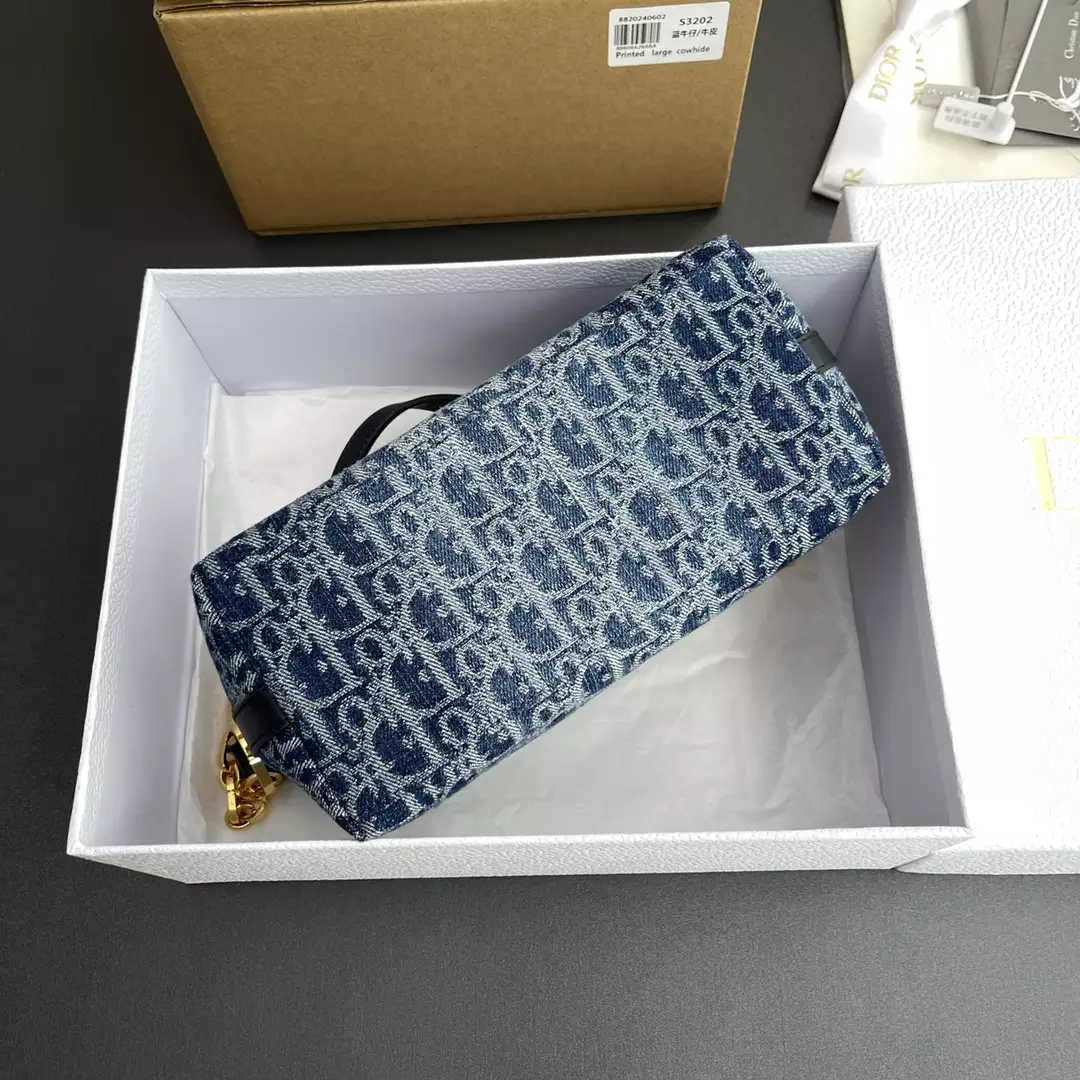 Diorstar Hobo Bag with Chain Blue Denim Dior Oblique Jacquard
