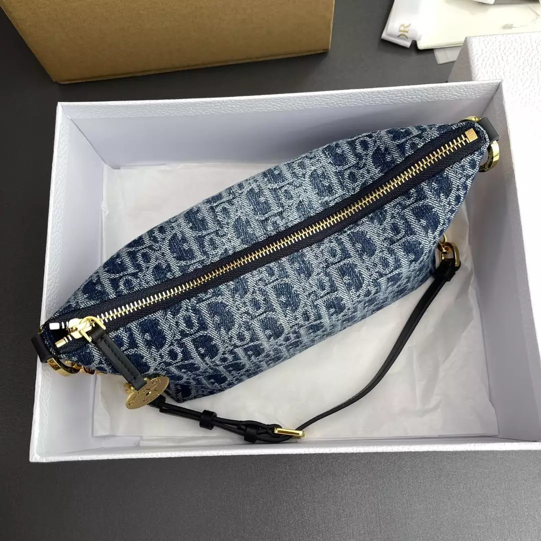 Diorstar Hobo Bag with Chain Blue Denim Dior Oblique Jacquard