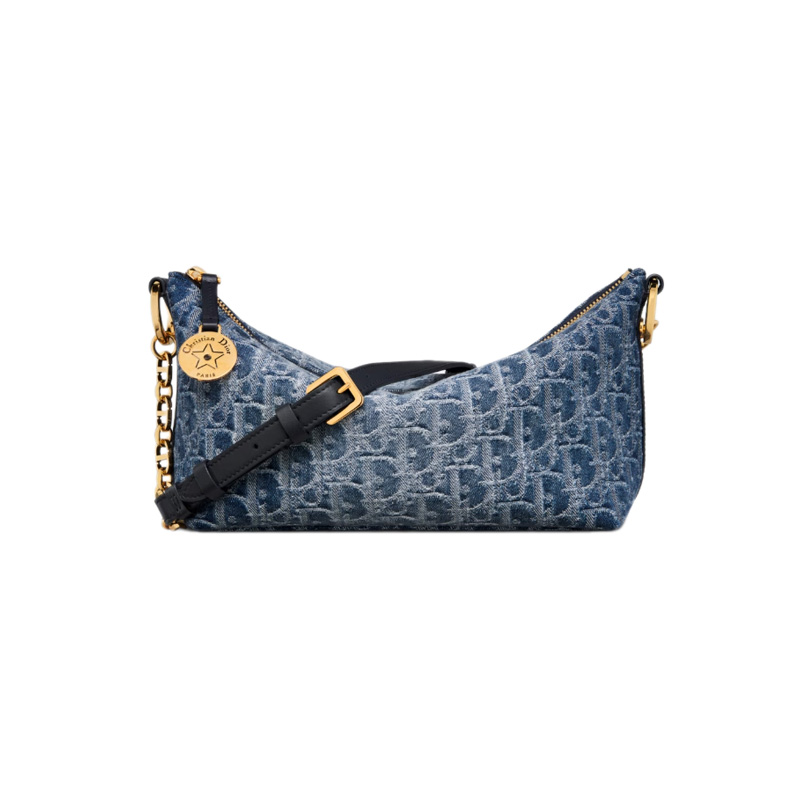 Diorstar Hobo Bag with Chain Blue Denim Dior Oblique Jacquard