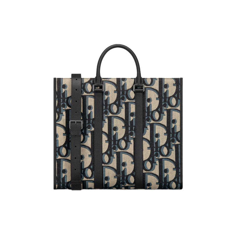East-West Tote Bag Beige and Black Maxi Dior Oblique Jacquard