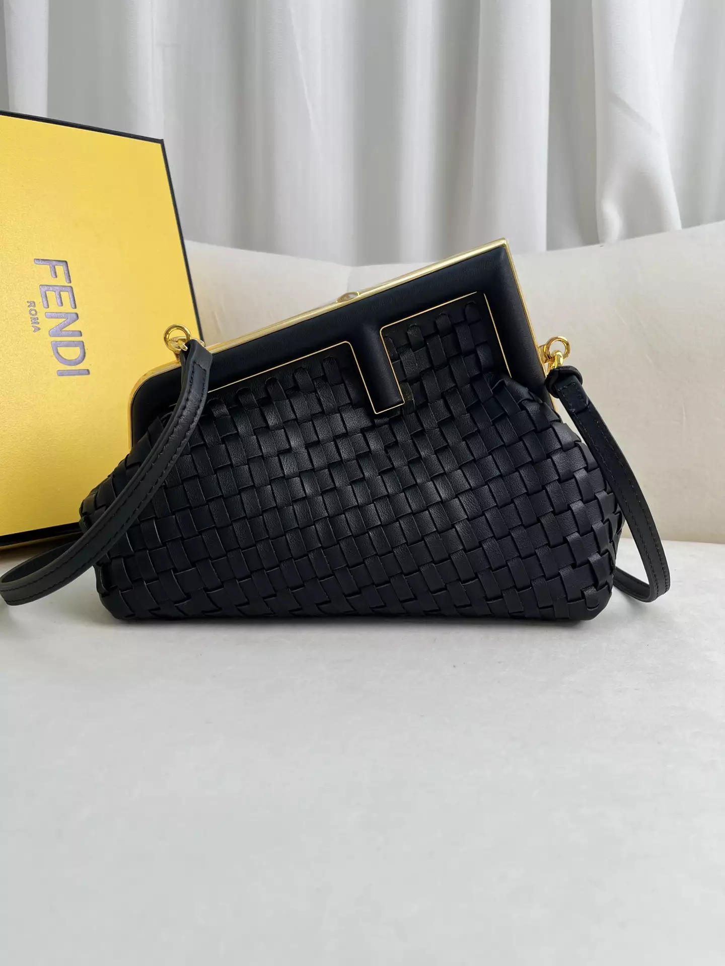 Fendi First Small Black Interlaced Leather Bag