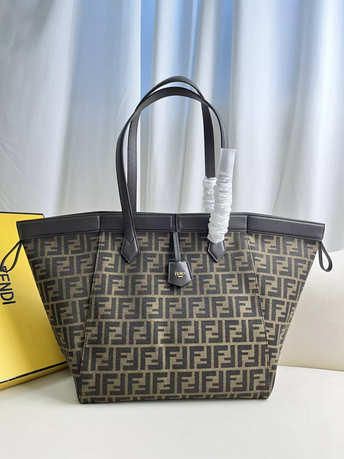 Fendi Origami Large Brown FF Jacquard Fabric Bag