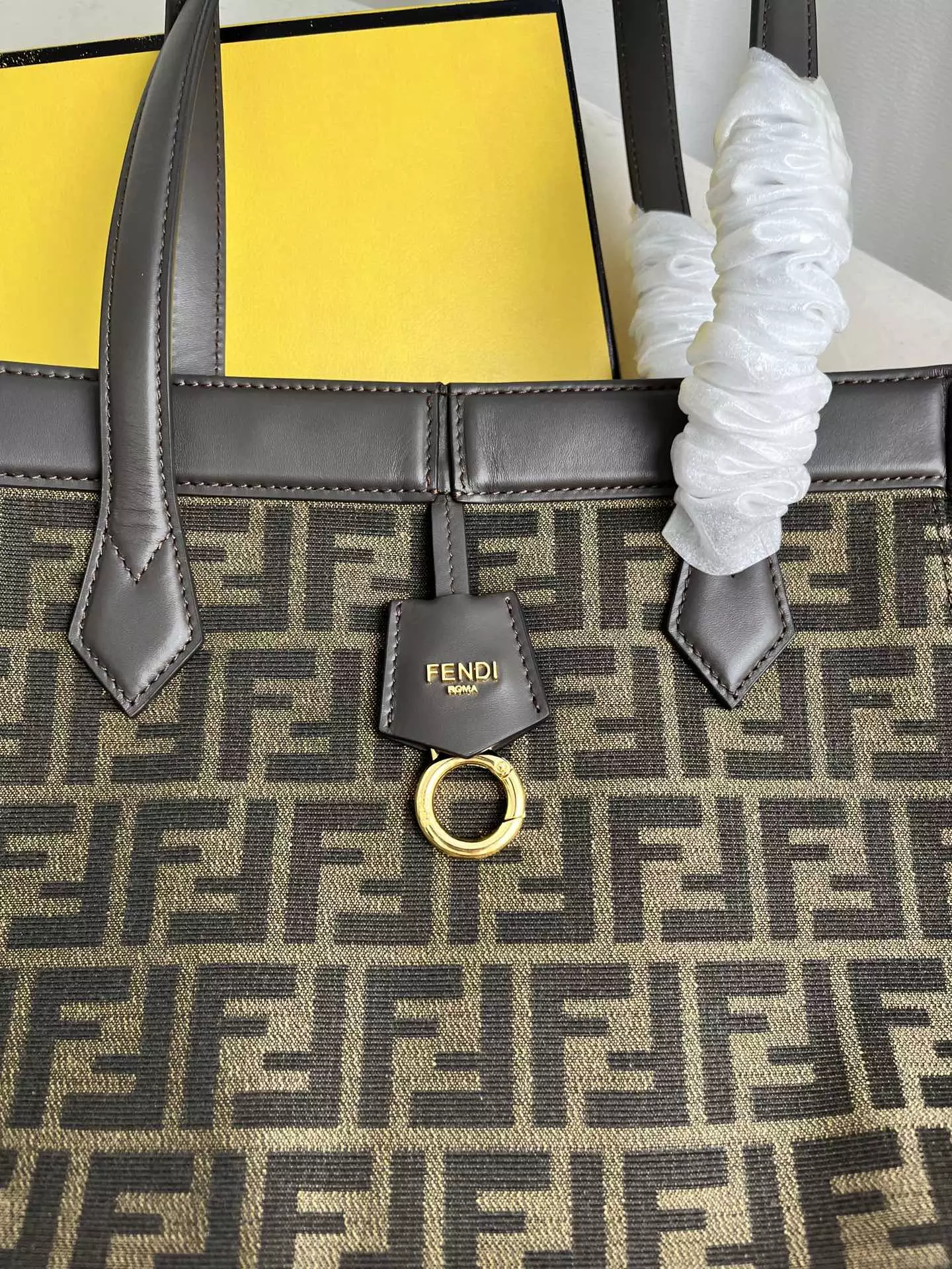 Fendi Origami Large Brown FF Jacquard Fabric Bag