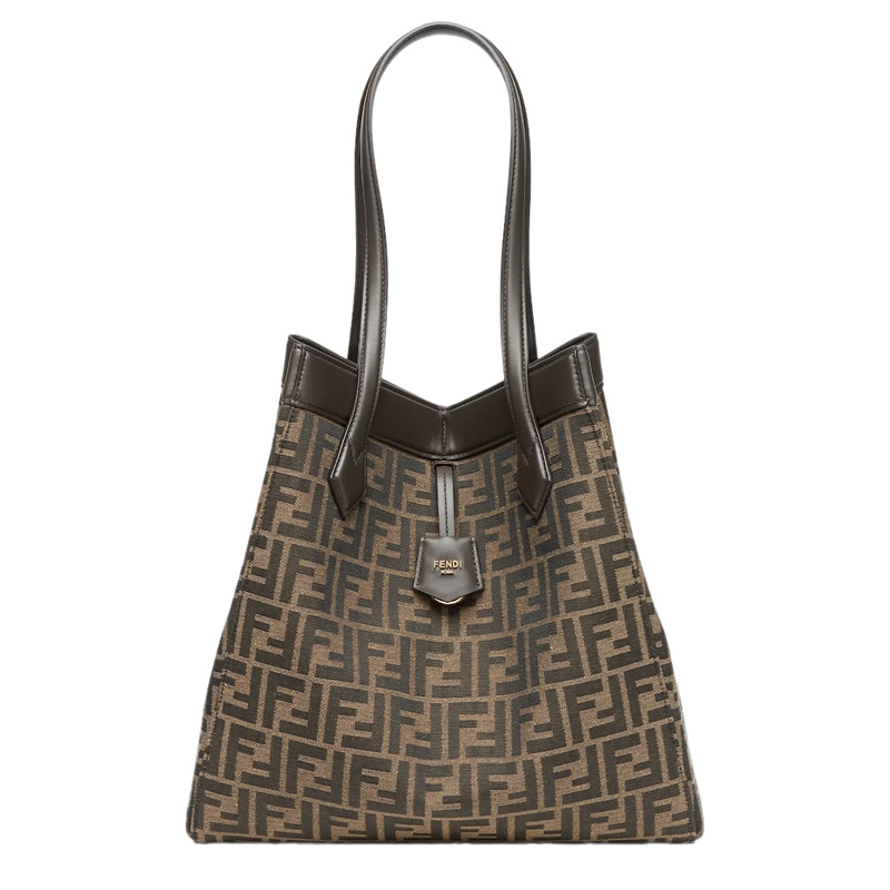 Fendi Origami Large Brown FF Jacquard Fabric Bag