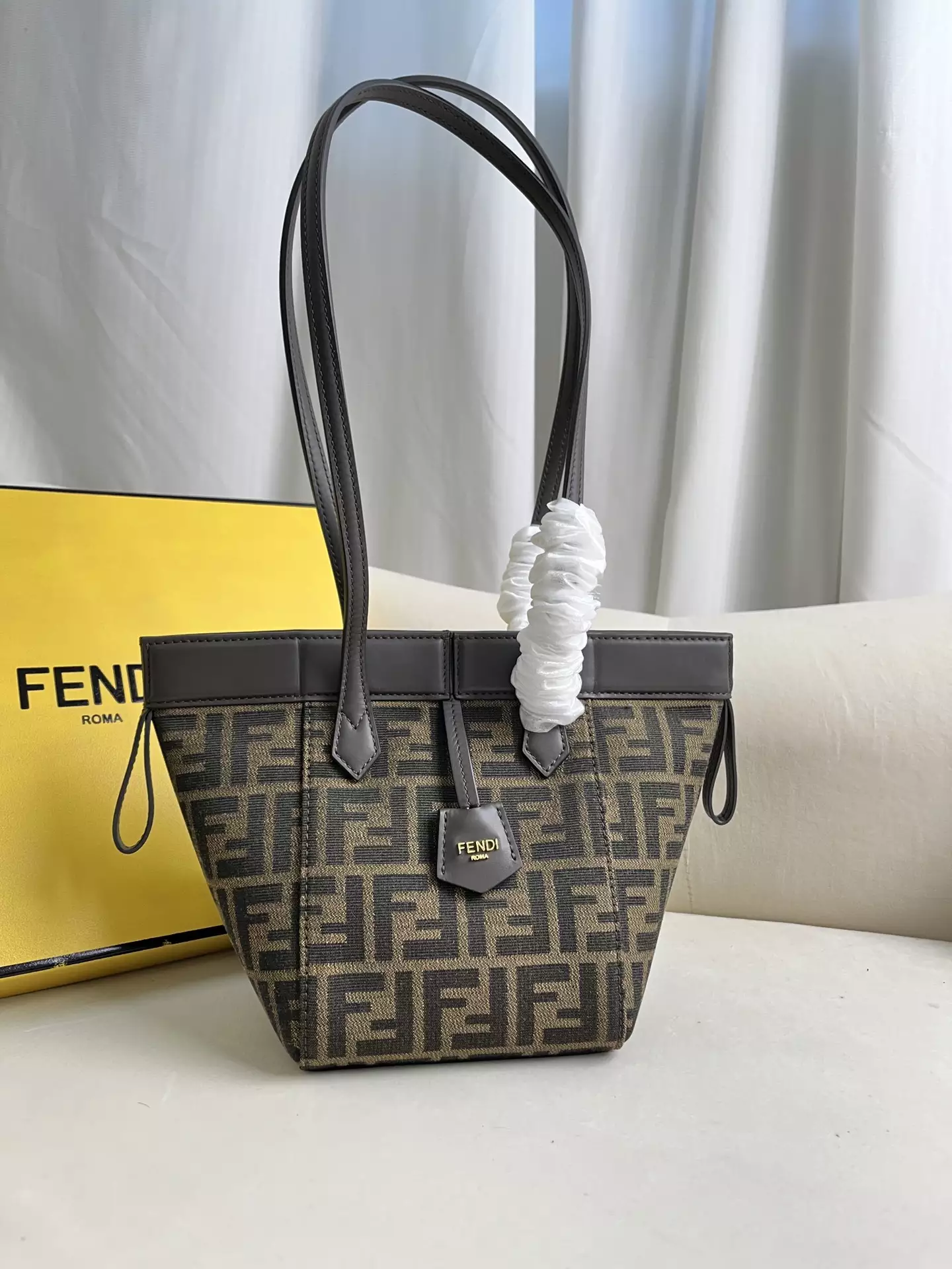 Fendi Origami Mini Brown FF Jacquard Fabric Bag